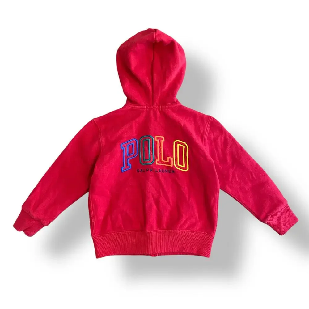 Ralph Lauren‎ Logo Fleece Full-Zip Embroidered Hoodie Toddlers Size 2T Red